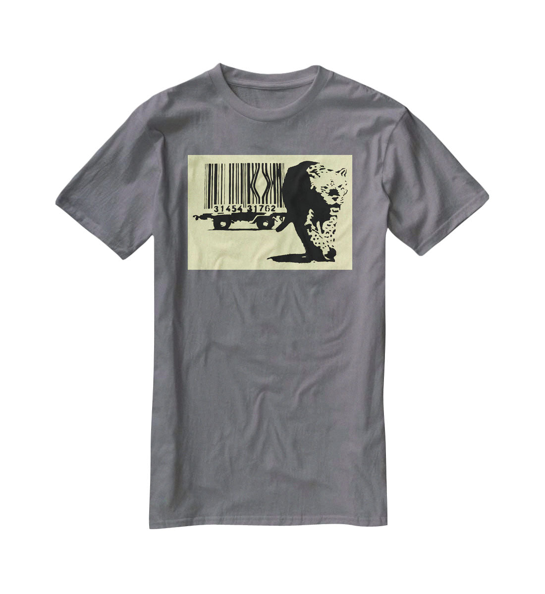 Banksy Barcode Leopard Yellow T-Shirt - Canvas Art Rocks - 3