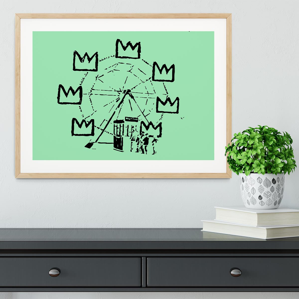 Banksy Basquiat Ferris Wheel Green Framed Print - Canvas Art Rocks - 3
