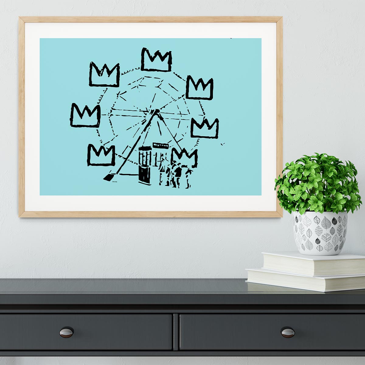 Banksy Basquiat Ferris Wheel Light Blue Framed Print - Canvas Art Rocks - 3