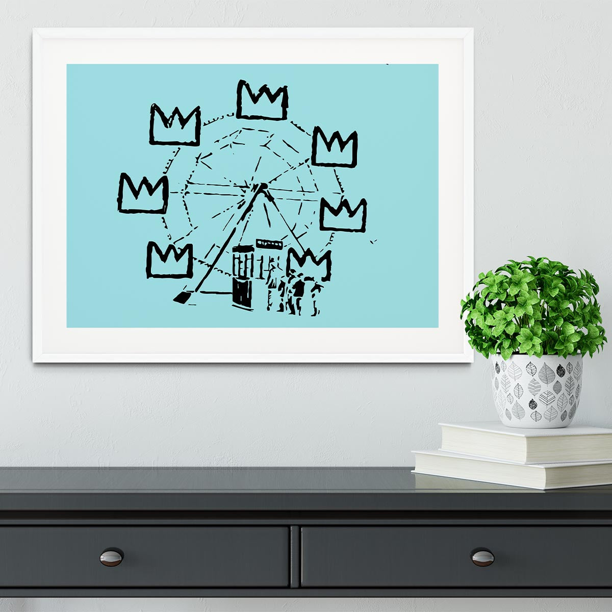 Banksy Basquiat Ferris Wheel Light Blue Framed Print - Canvas Art Rocks - 5