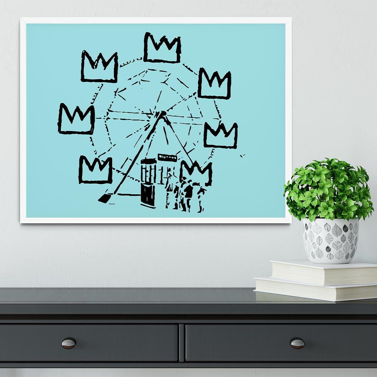 Banksy Basquiat Ferris Wheel Light Blue Framed Print - Canvas Art Rocks -6