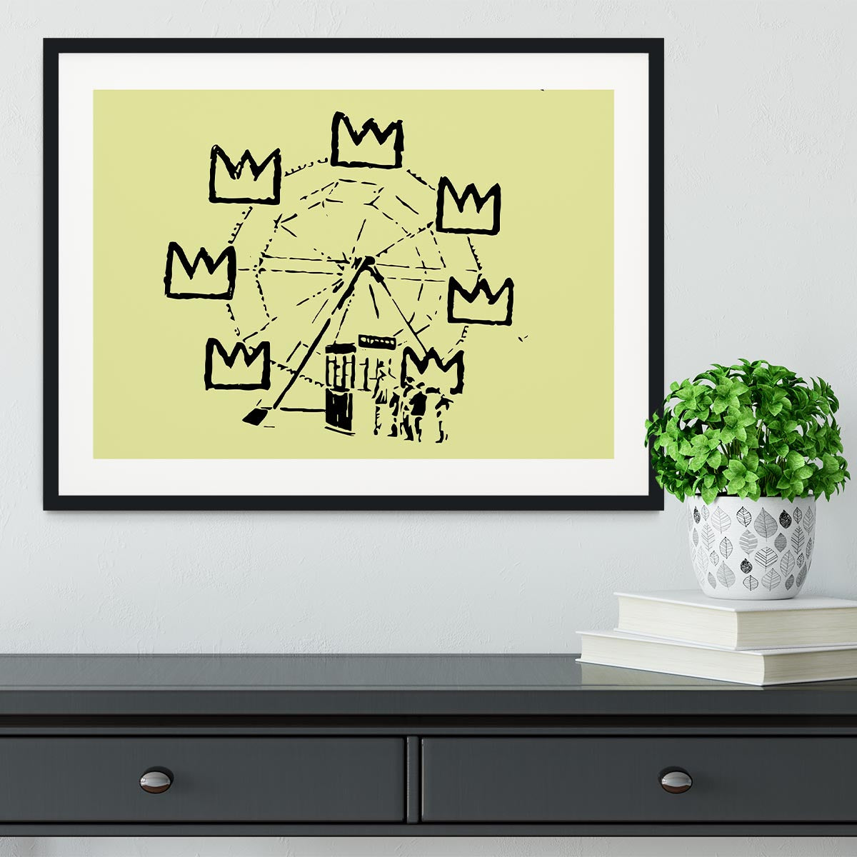 Banksy Basquiat Ferris Wheel Yellow Framed Print - Canvas Art Rocks - 1