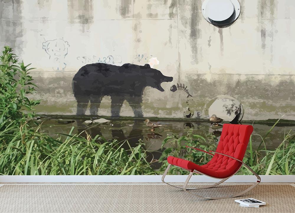 Banksy Bear Wall Mural Wallpaper - Canvas Art Rocks - 2