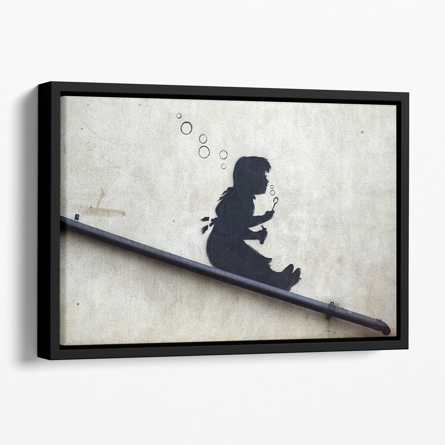 Banksy Bubble Slide Girl Floating Framed Canvas