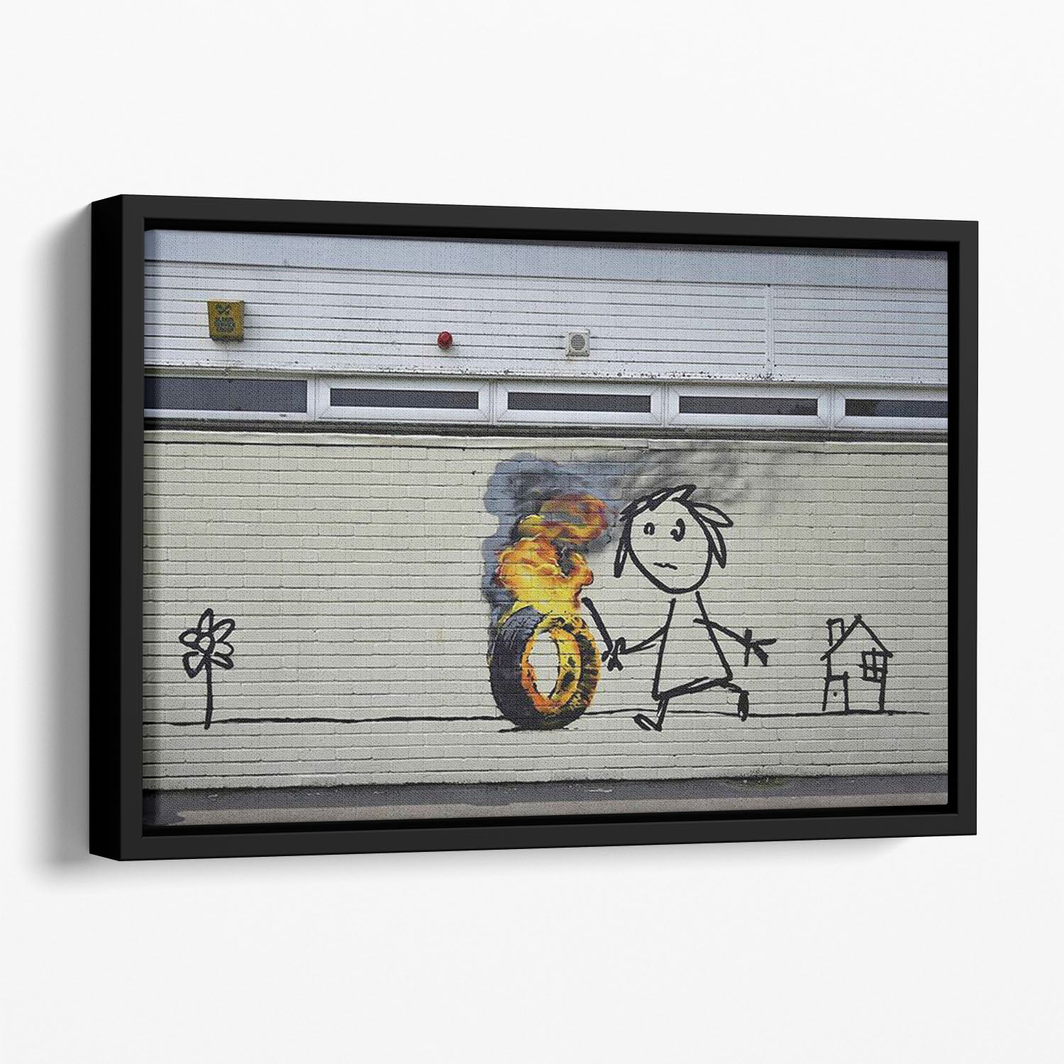 Banksy Burning Tyre Floating Framed Canvas
