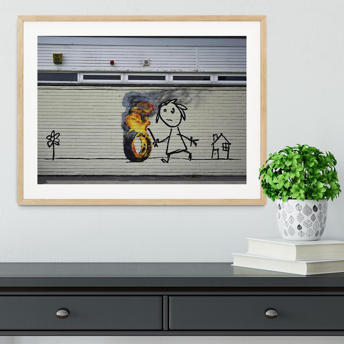 Banksy Burning Tyre Framed Print - Canvas Art Rocks - 3