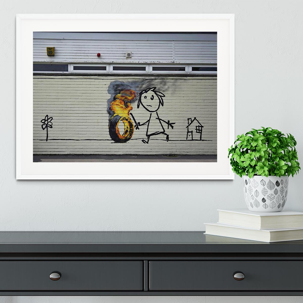 Banksy Burning Tyre Framed Print - Canvas Art Rocks - 5
