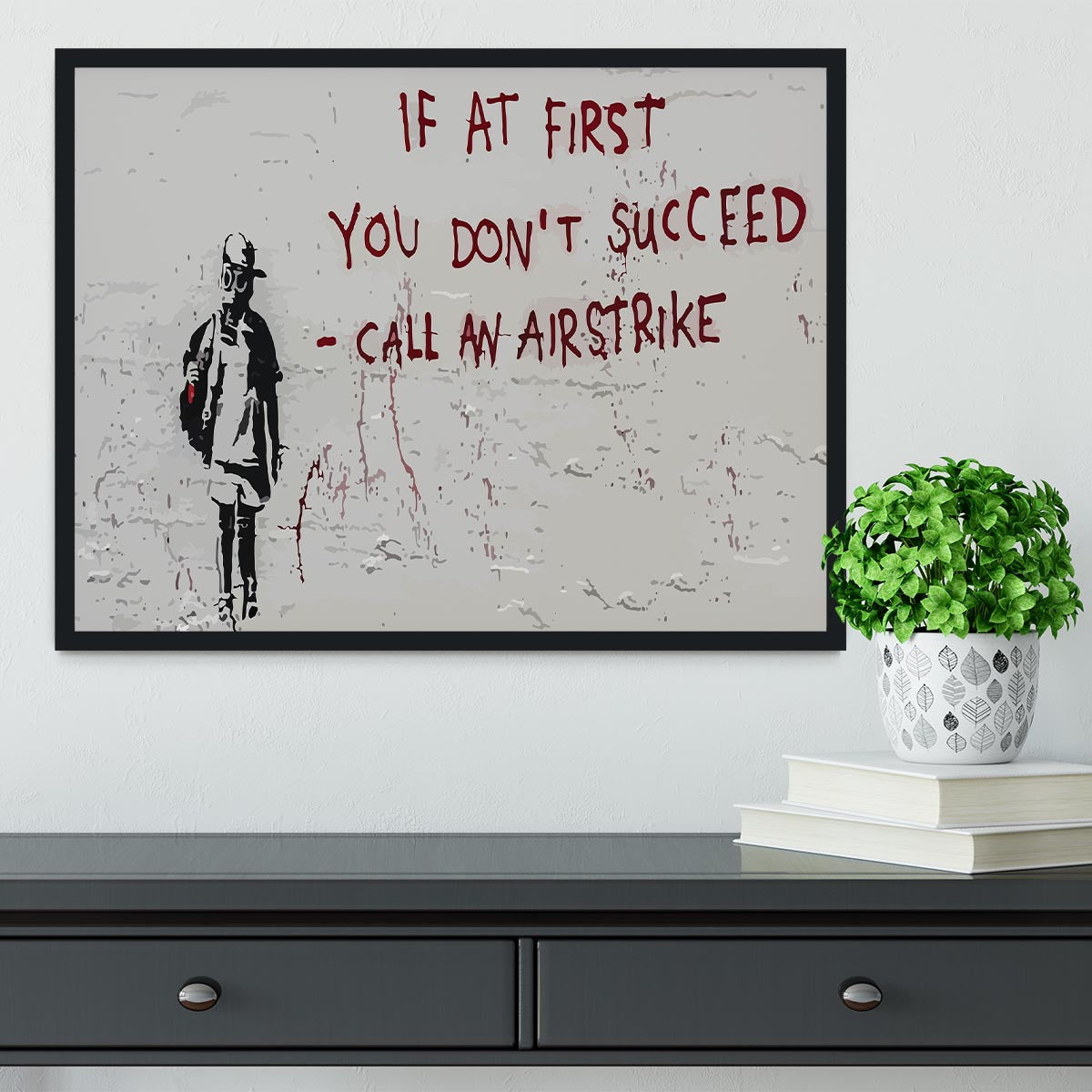 Banksy Call An Airstrike Framed Print - Canvas Art Rocks - 2