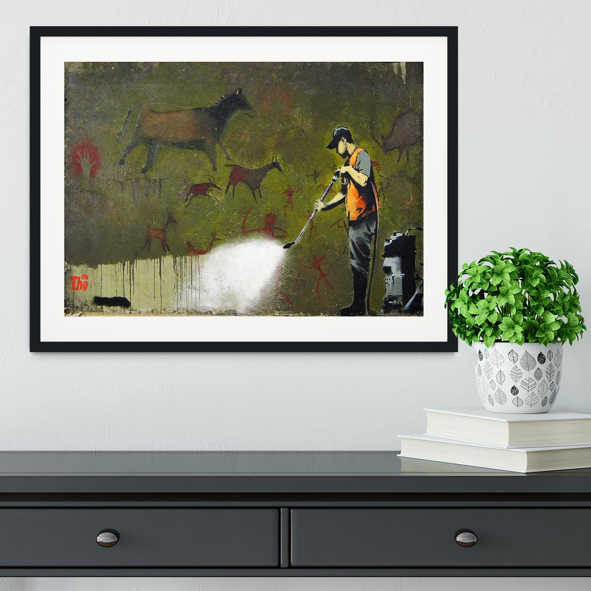 Banksy Cave Graffiti Removal Framed Print - Canvas Art Rocks - 1