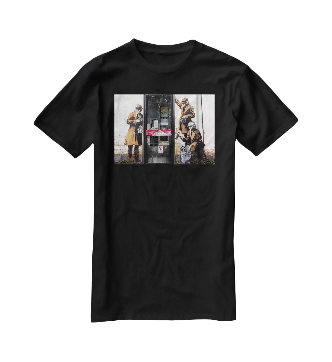 Banksy Cheltenham Telephone Box Spies T-Shirt - Canvas Art Rocks - 1