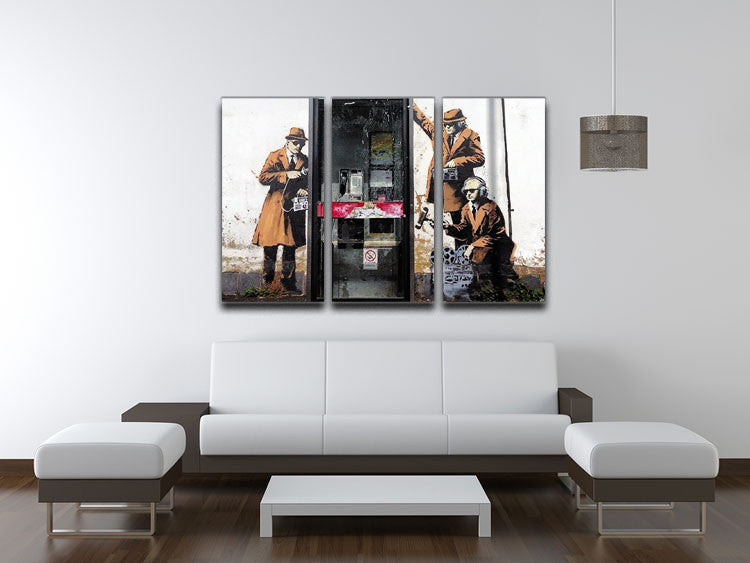 Banksy Cheltenham Telephone Box Spies 3 Split Canvas Print - Canvas Art Rocks