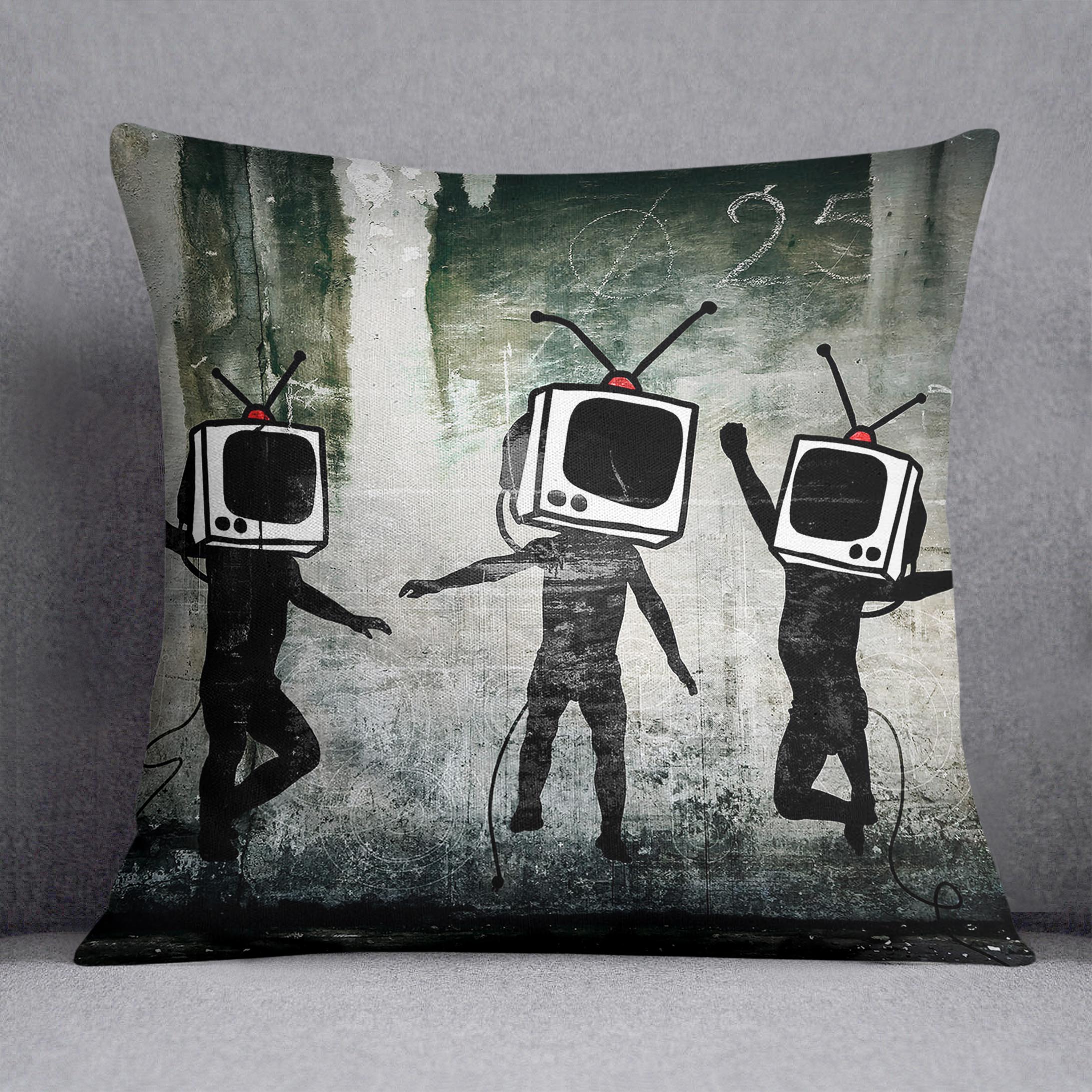 Banksy Dancing TV Heads Cushion
