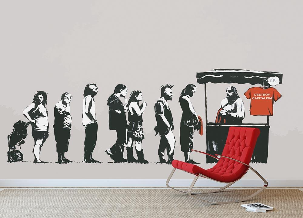 Banksy Destroy Capitalism Wall Mural Wallpaper - Canvas Art Rocks - 2