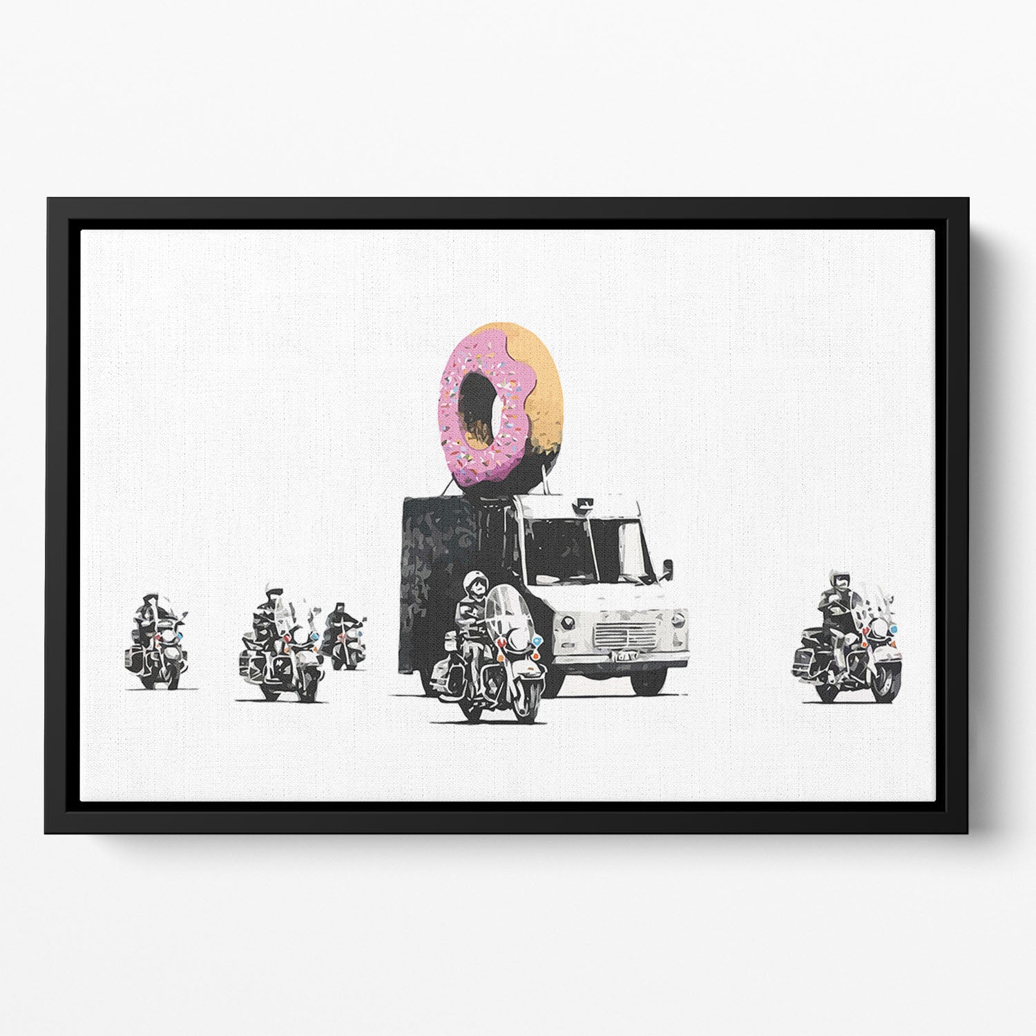 Banksy Doughnut Police Escort Floating Framed Canvas