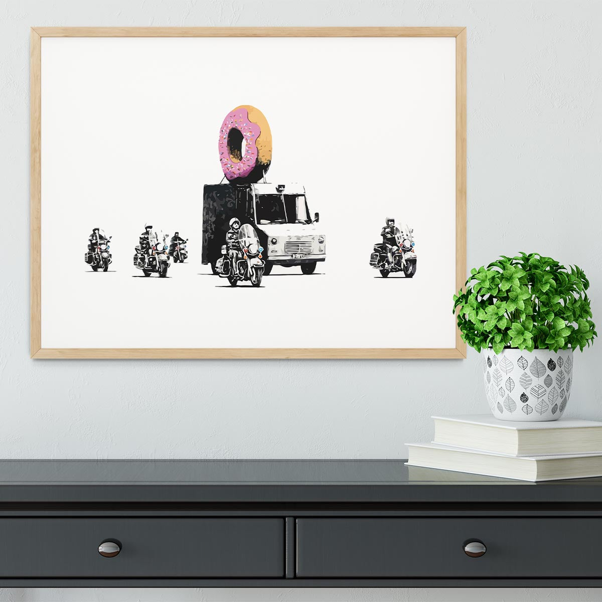 Banksy Doughnut Police Escort Framed Print - Canvas Art Rocks - 3