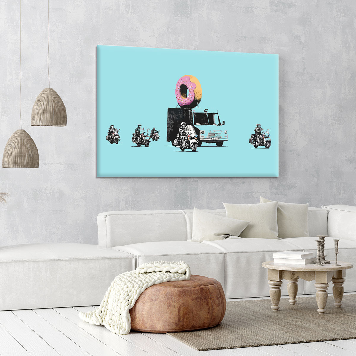 Banksy Doughnut Police Light Blue Canvas Print or Poster - Canvas Art Rocks - 6