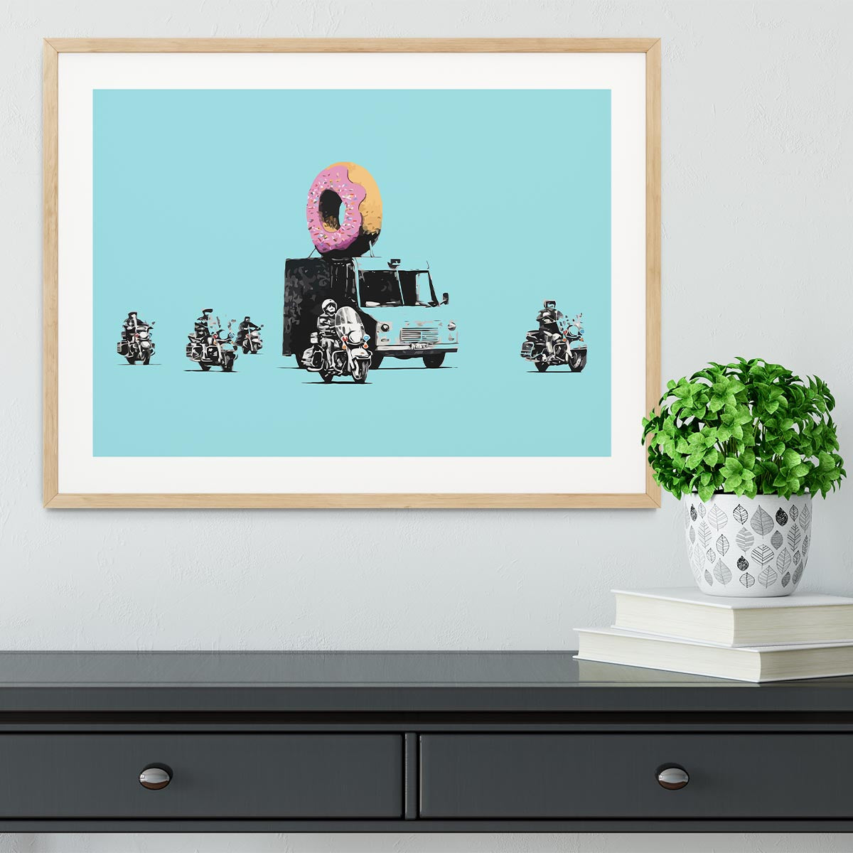 Banksy Doughnut Police Light Blue Framed Print - Canvas Art Rocks - 3