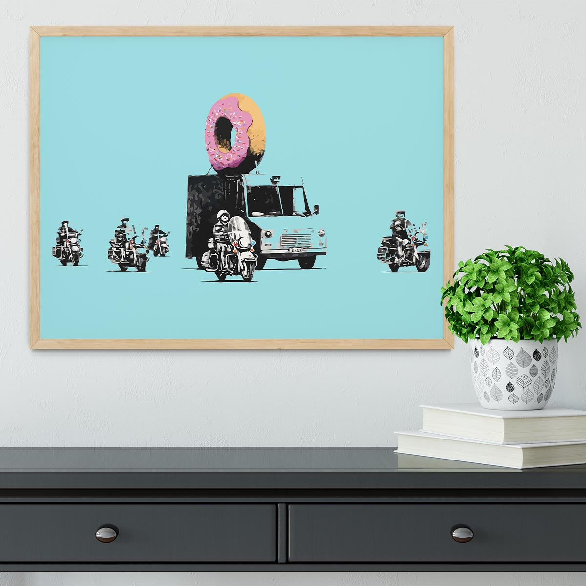 Banksy Doughnut Police Light Blue Framed Print - Canvas Art Rocks - 4