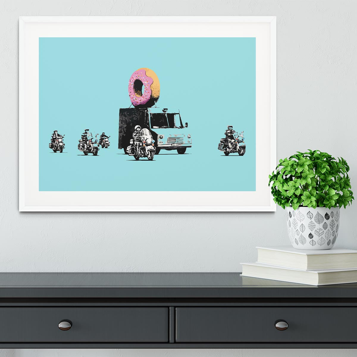 Banksy Doughnut Police Light Blue Framed Print - Canvas Art Rocks - 5