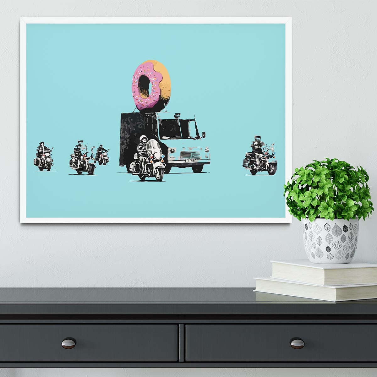 Banksy Doughnut Police Light Blue Framed Print - Canvas Art Rocks -6
