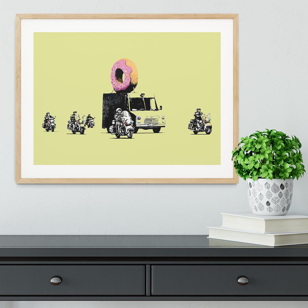 Banksy Doughnut Police Yellow Framed Print - Canvas Art Rocks - 3