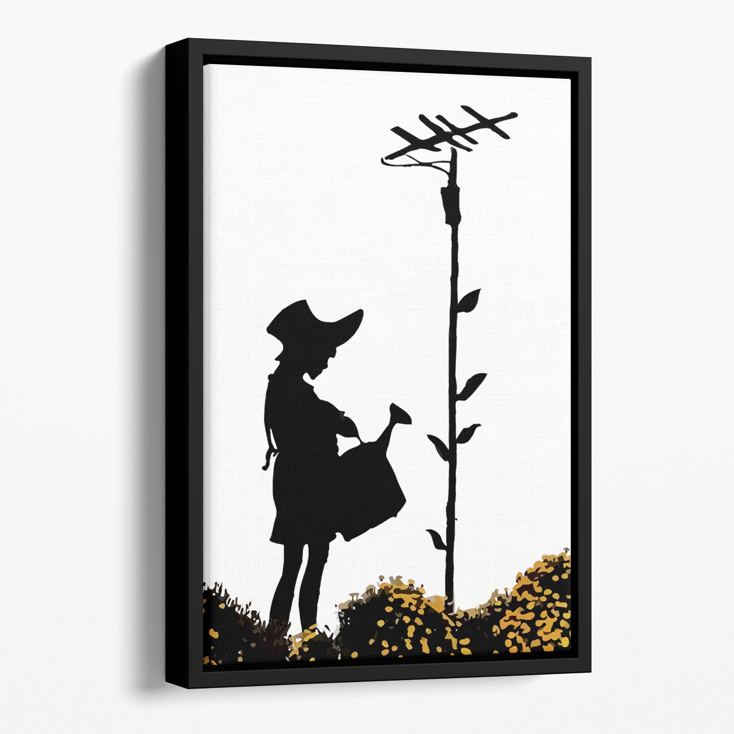 Banksy Flower Aerial Girl Floating Framed Canvas