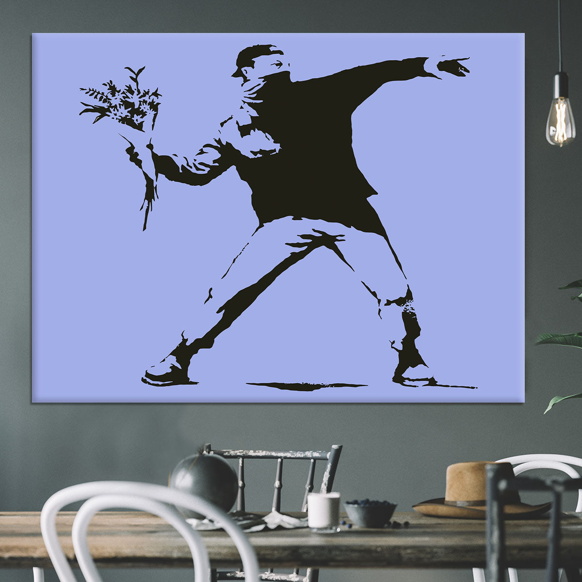 Banksy Flower Thrower Blue Canvas Print or Poster - Canvas Art Rocks - 3