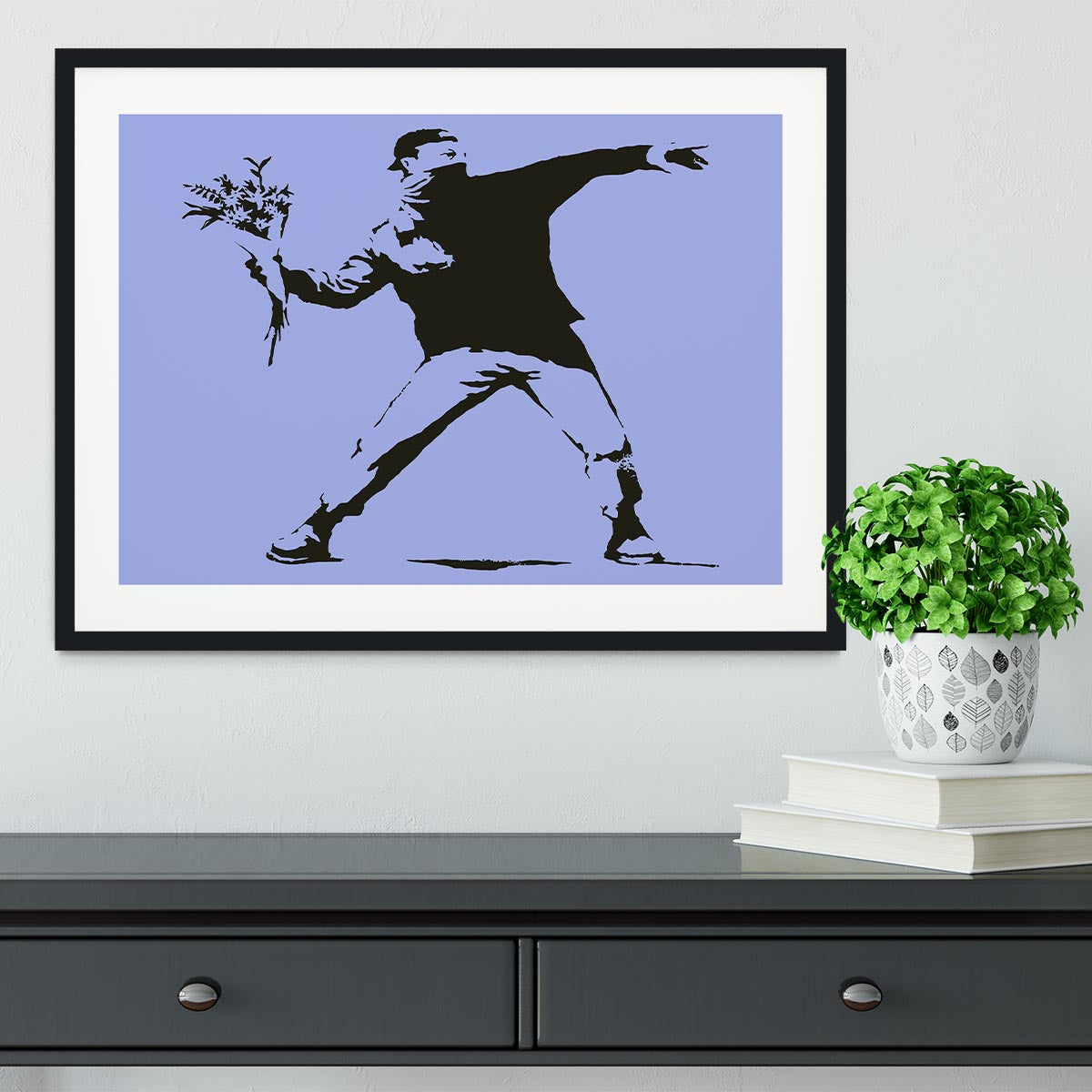 Banksy Flower Thrower Blue Framed Print - Canvas Art Rocks - 1