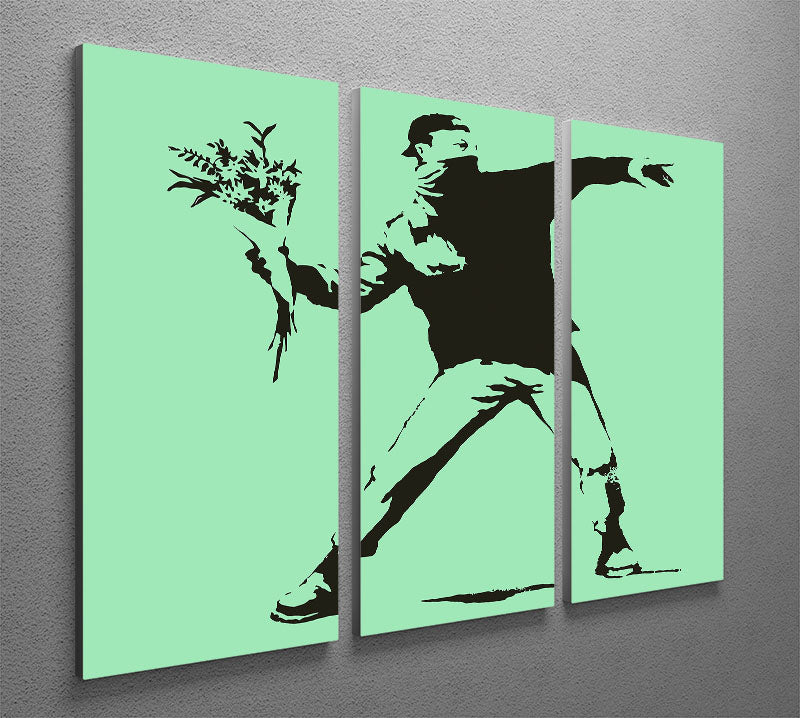 Banksy Flower Thrower Green 3 Split Panel Canvas Print - Canvas Art Rocks - 2