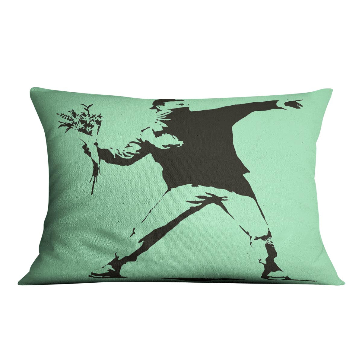 Banksy Flower Thrower Green Cushion - Canvas Art Rocks - 4