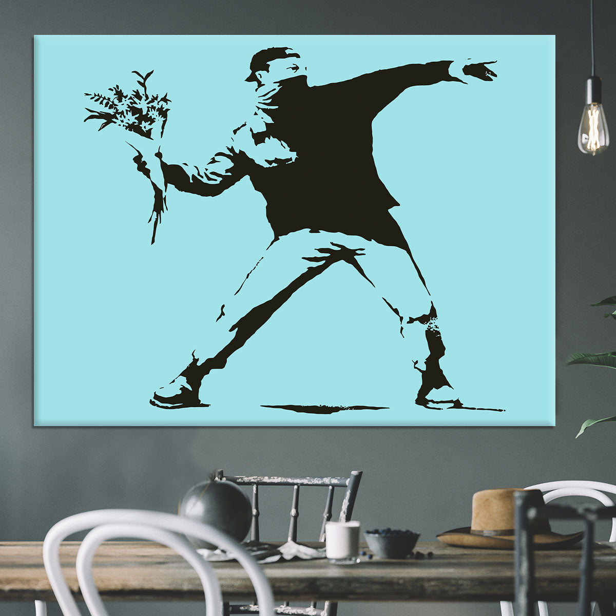 Banksy Flower Thrower Light Blue Canvas Print or Poster - Canvas Art Rocks - 3