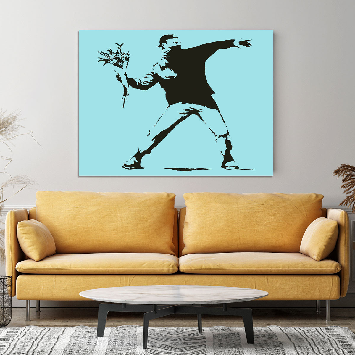 Banksy Flower Thrower Light Blue Canvas Print or Poster - Canvas Art Rocks - 4