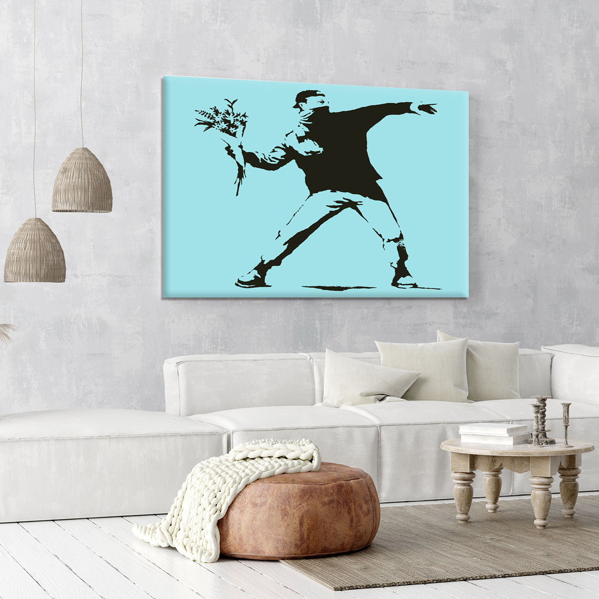 Banksy Flower Thrower Light Blue Canvas Print or Poster - Canvas Art Rocks - 6