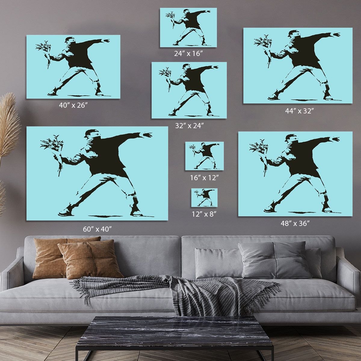 Banksy Flower Thrower Light Blue Canvas Print or Poster - Canvas Art Rocks - 7