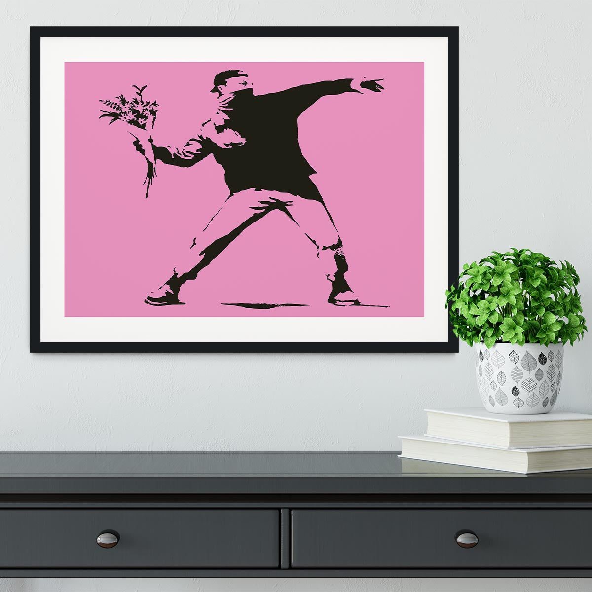 Banksy Flower Thrower Pink Framed Print - Canvas Art Rocks - 1