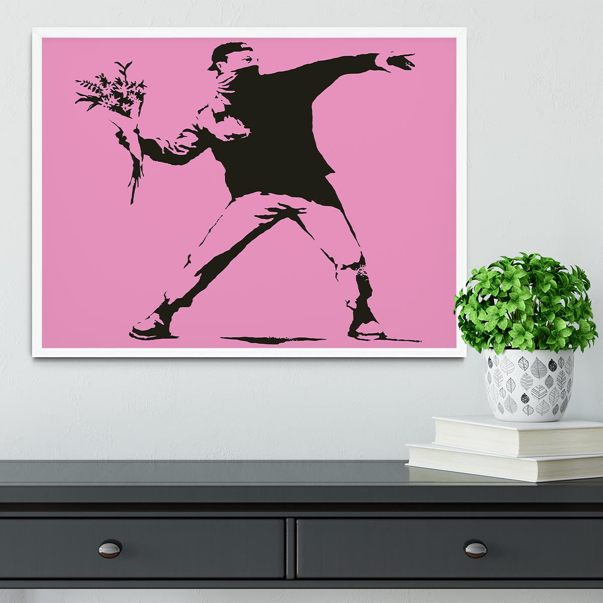 Banksy Flower Thrower Pink Framed Print - Canvas Art Rocks -6