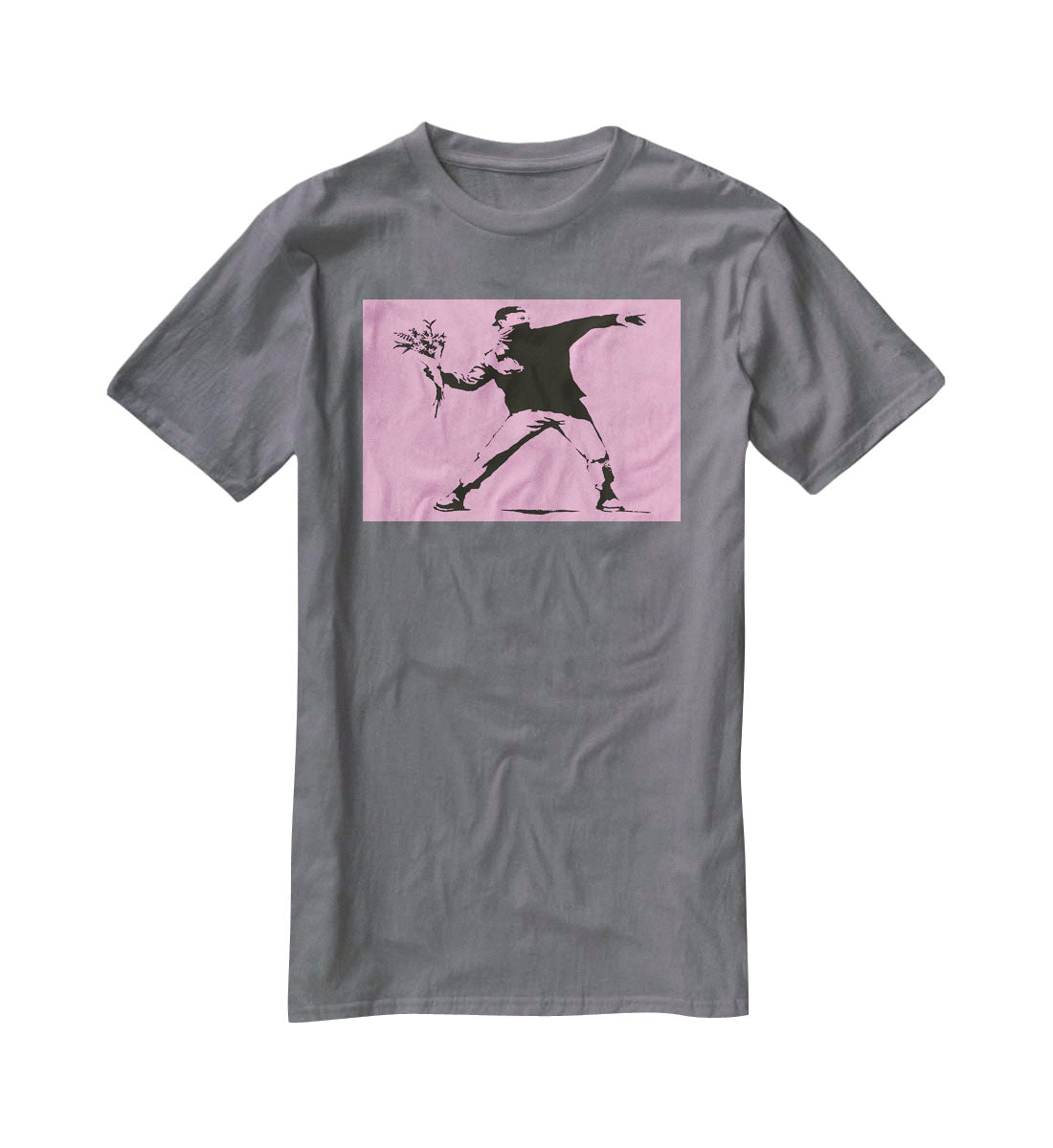 Banksy Flower Thrower Pink T-Shirt - Canvas Art Rocks - 3