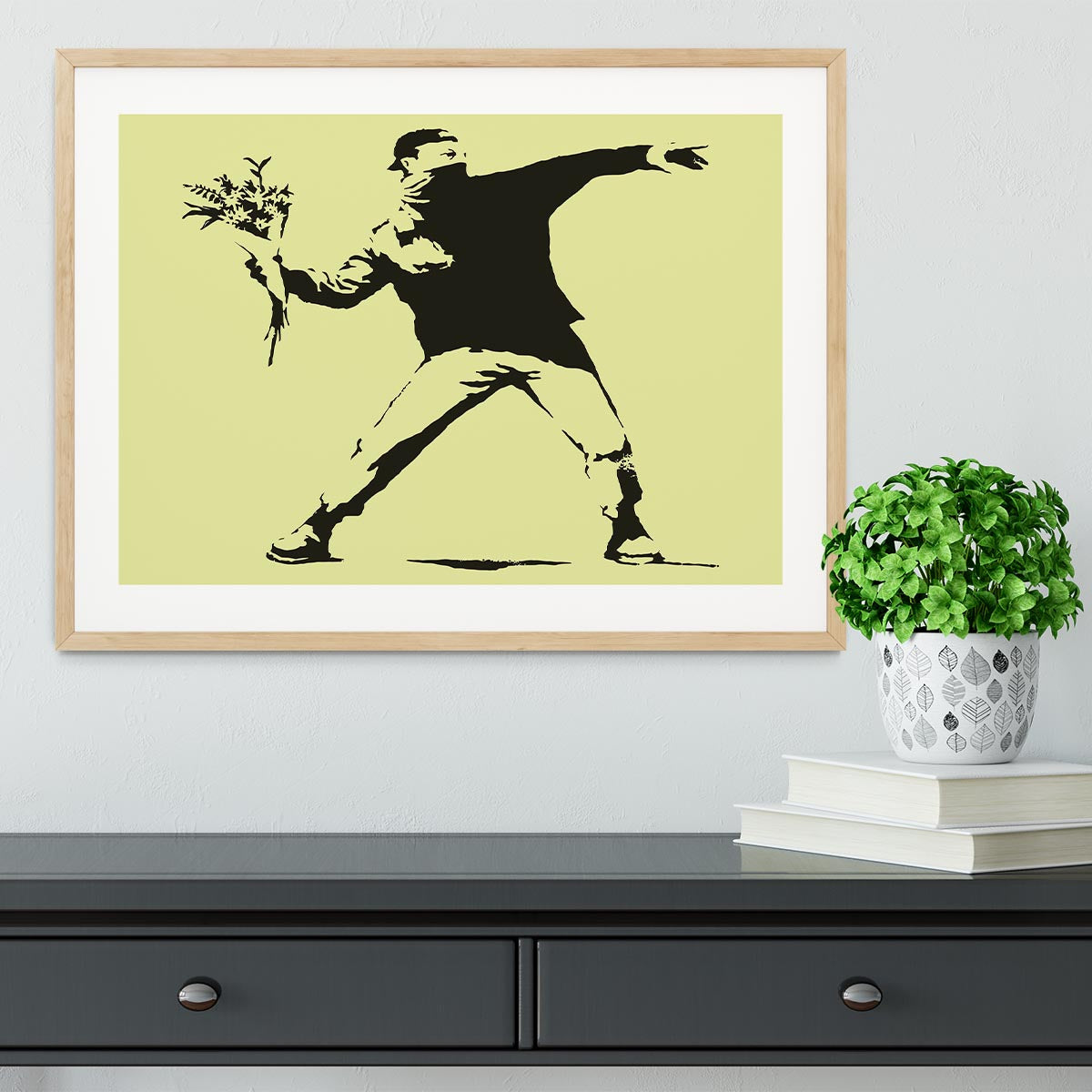Banksy Flower Thrower Yellow Framed Print - Canvas Art Rocks - 3