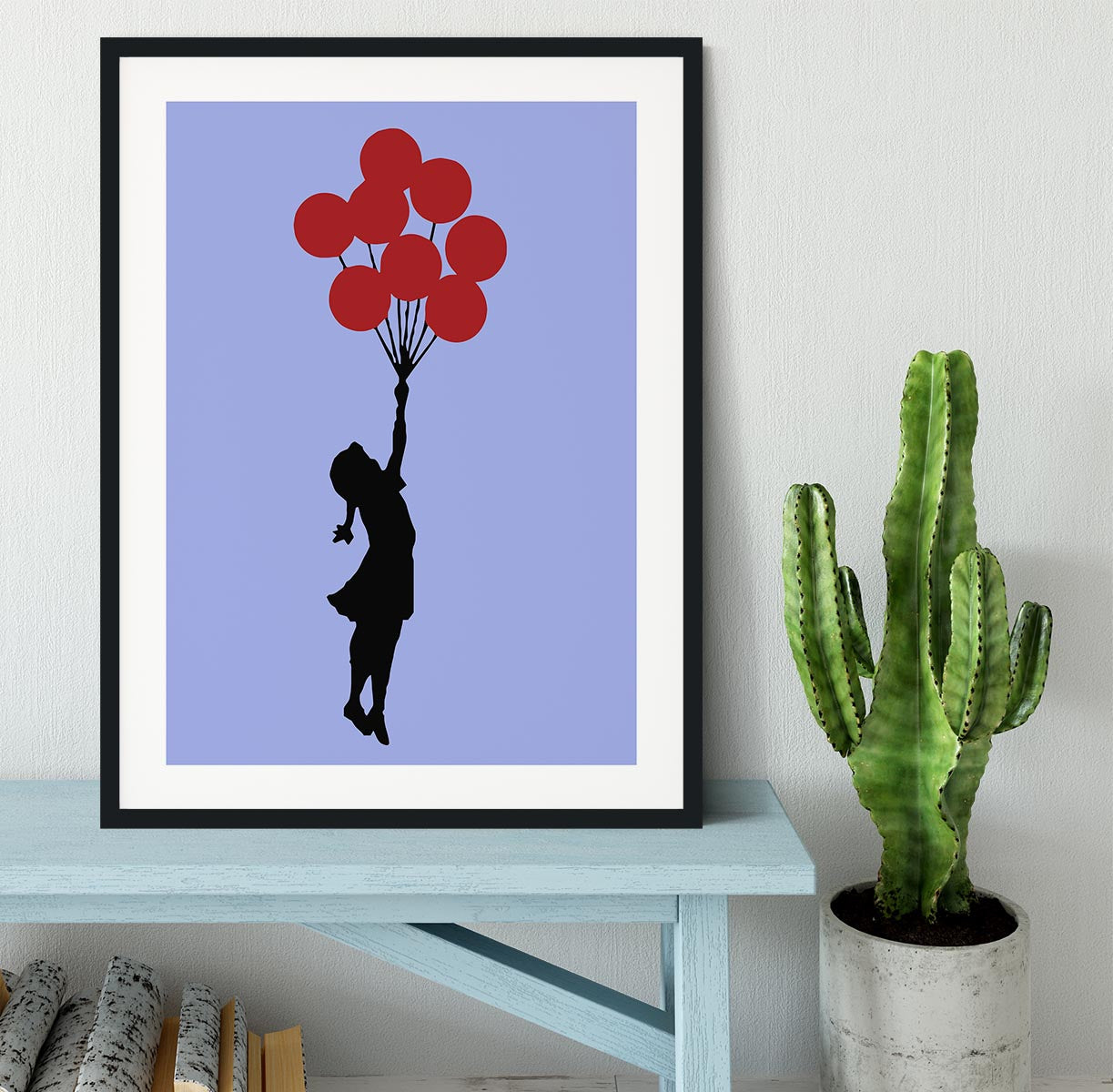 Banksy Flying Balloon Girl Blue Framed Print - Canvas Art Rocks - 1