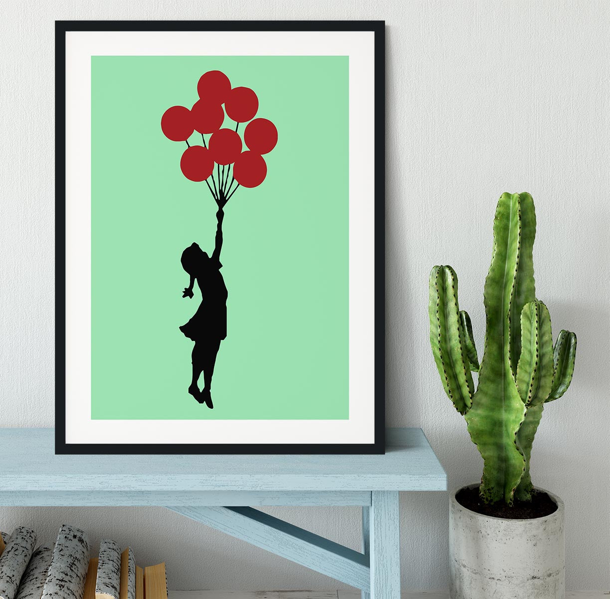 Banksy Flying Balloon Girl Green Framed Print - Canvas Art Rocks - 1