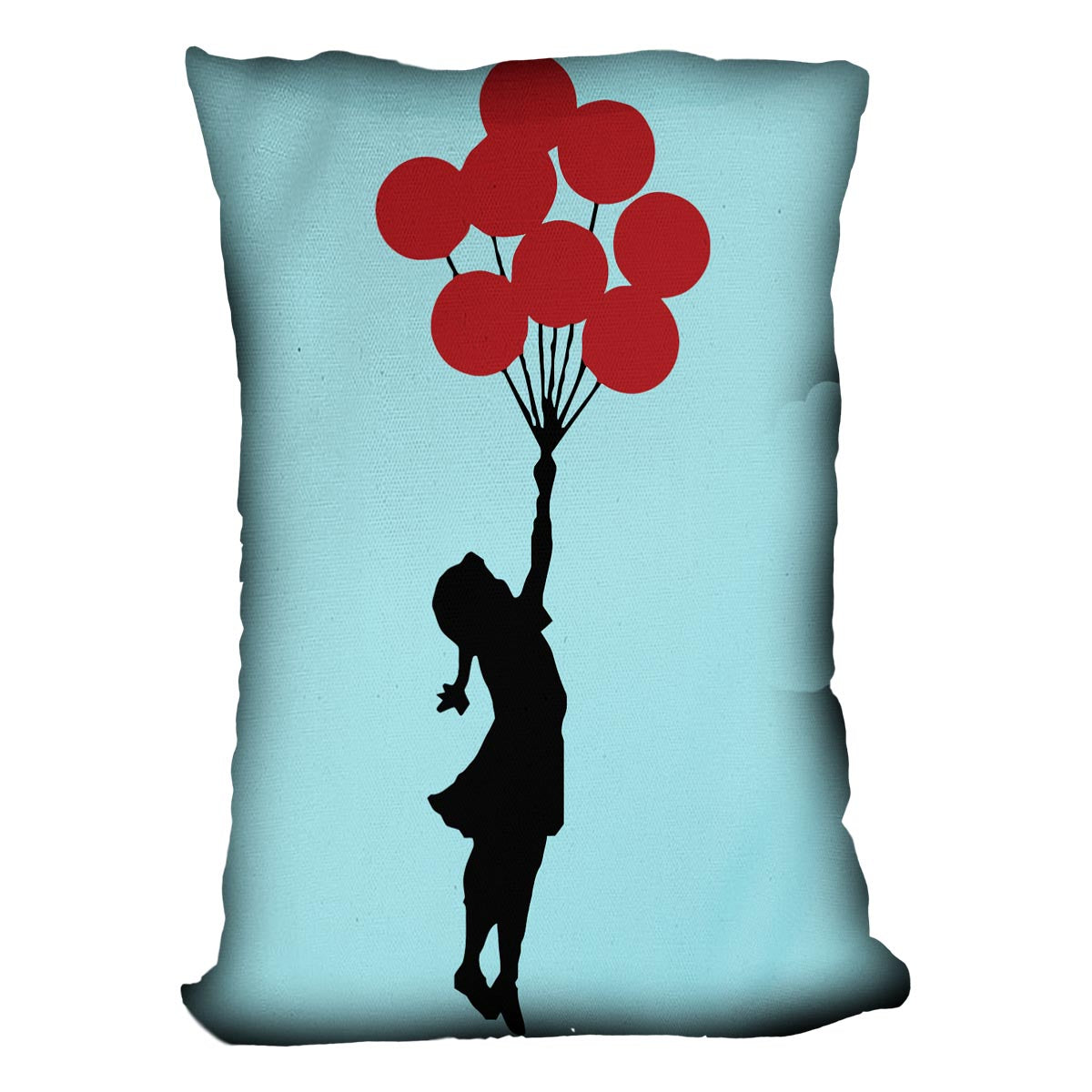 Banksy Flying Balloon Girl Light Blue Cushion - Canvas Art Rocks - 4