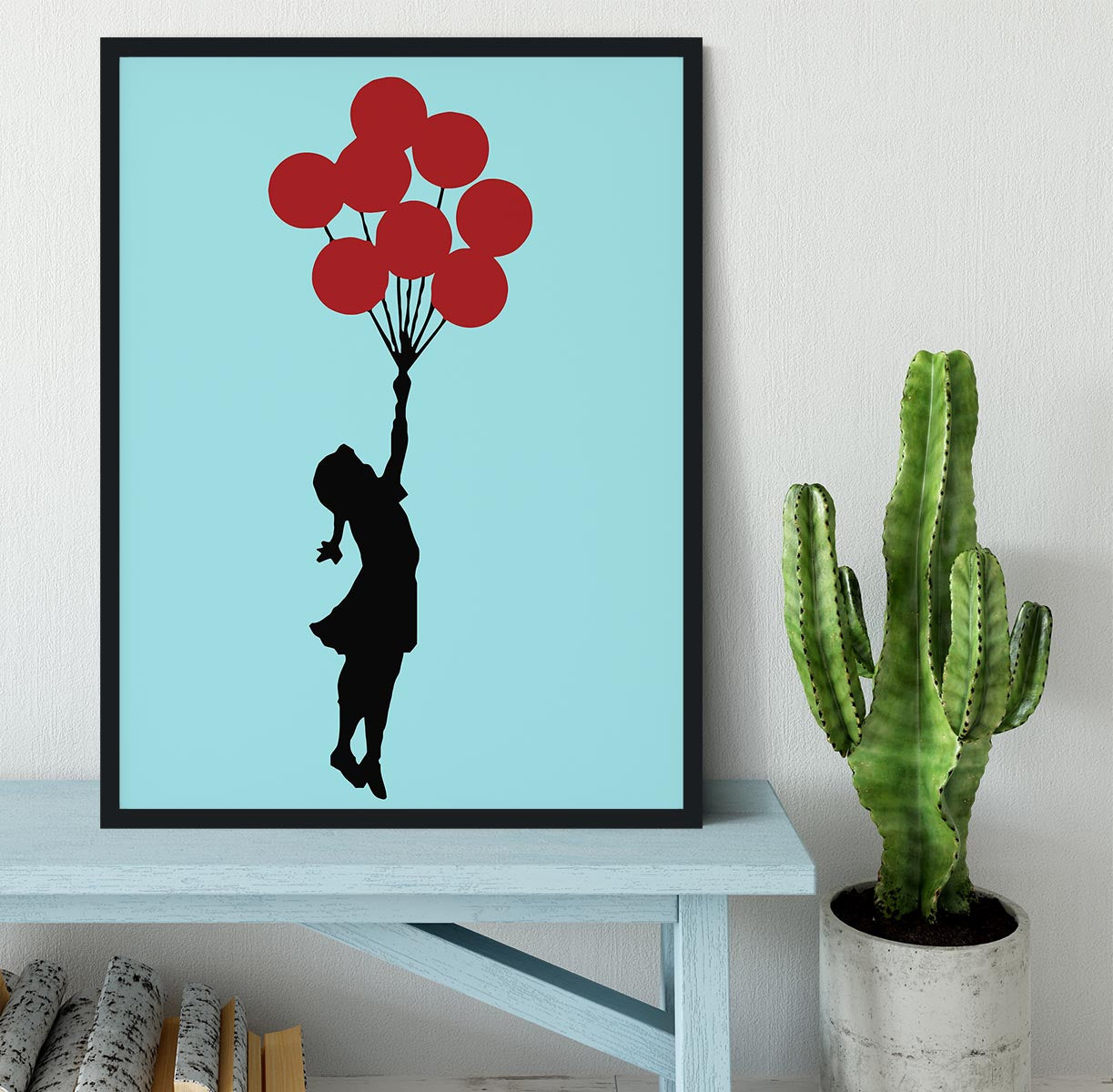 Banksy Flying Balloon Girl Light Blue Framed Print - Canvas Art Rocks - 2