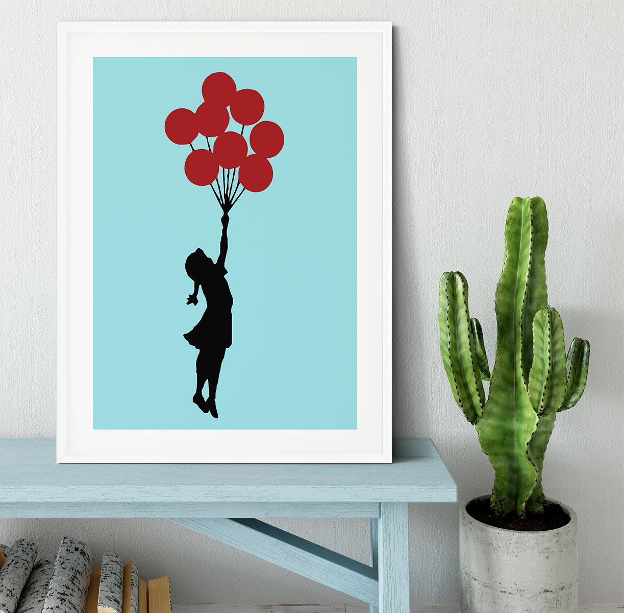 Banksy Flying Balloon Girl Light Blue Framed Print - Canvas Art Rocks - 5
