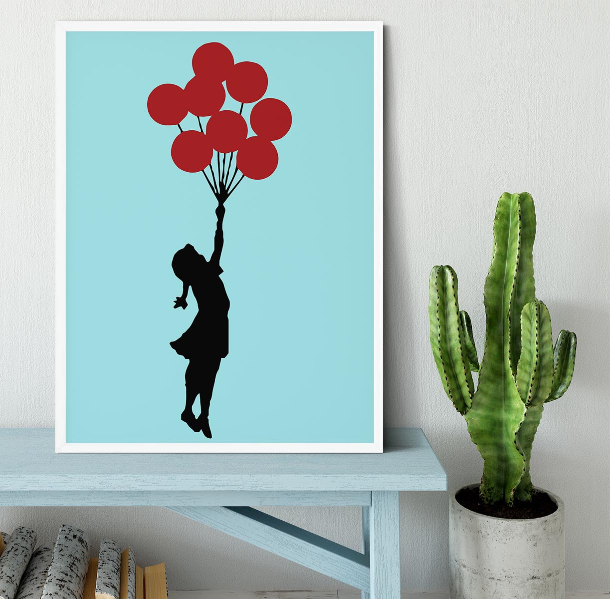 Banksy Flying Balloon Girl Light Blue Framed Print - Canvas Art Rocks -6