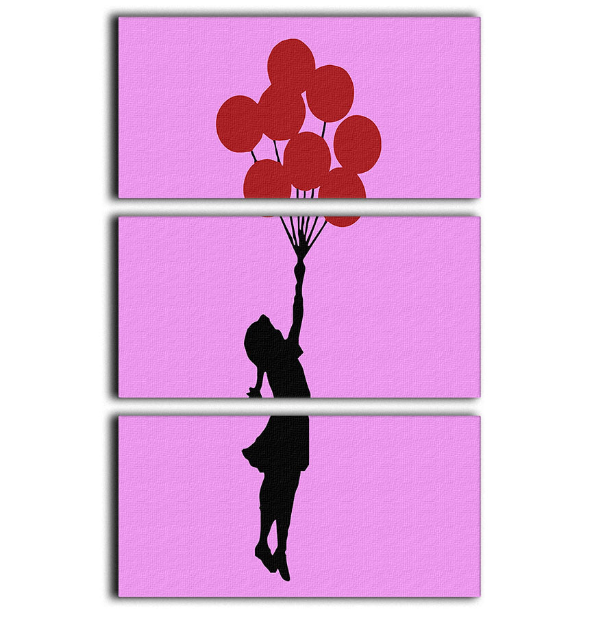 Banksy Flying Balloon Girl Purple 3 Split Panel Canvas Print - Canvas Art Rocks - 1