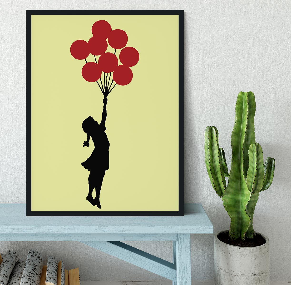 Banksy Flying Balloon Girl Yellow Framed Print - Canvas Art Rocks - 2