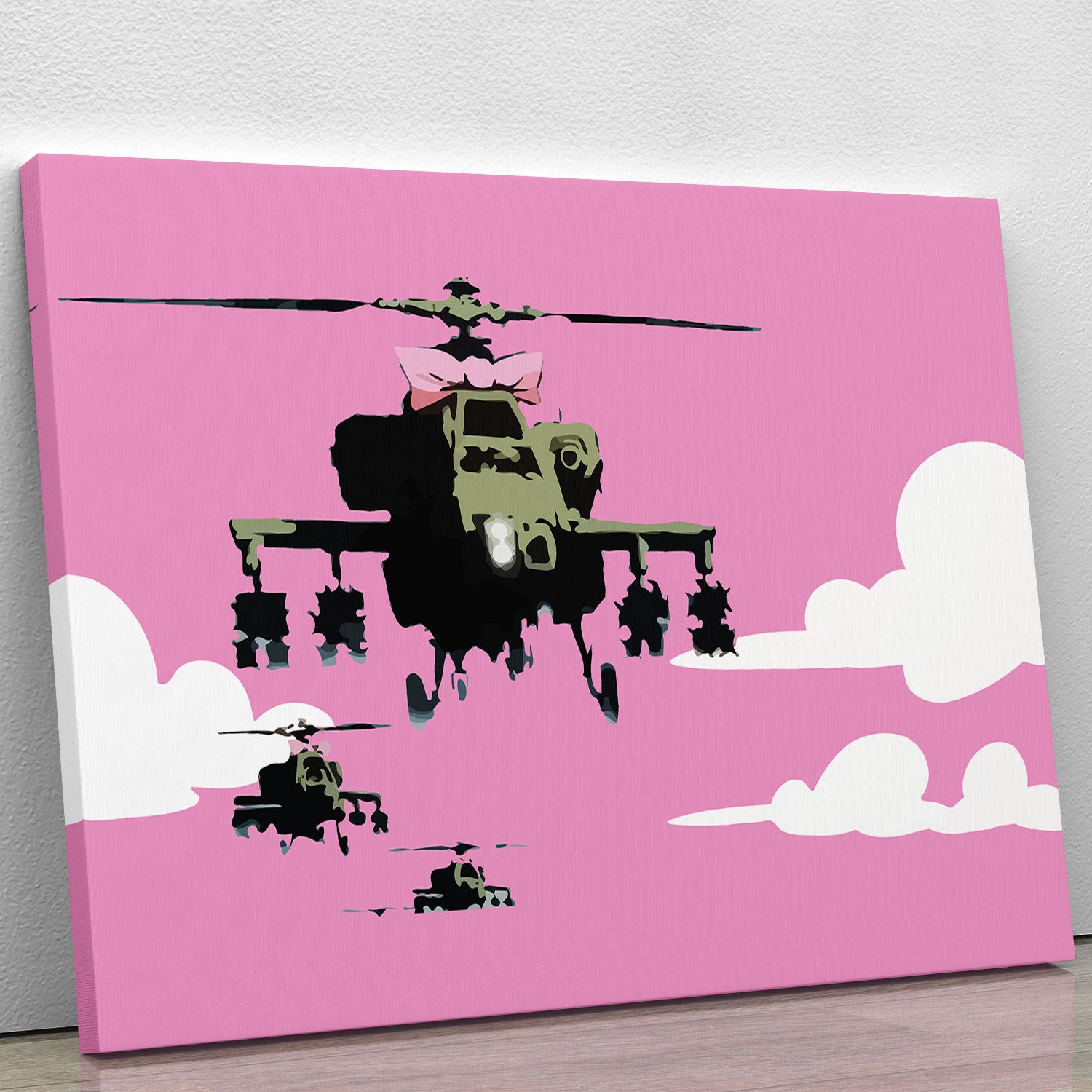 Banksy Friendly Helicopters Pink Canvas Print or Poster - Canvas Art Rocks - 1