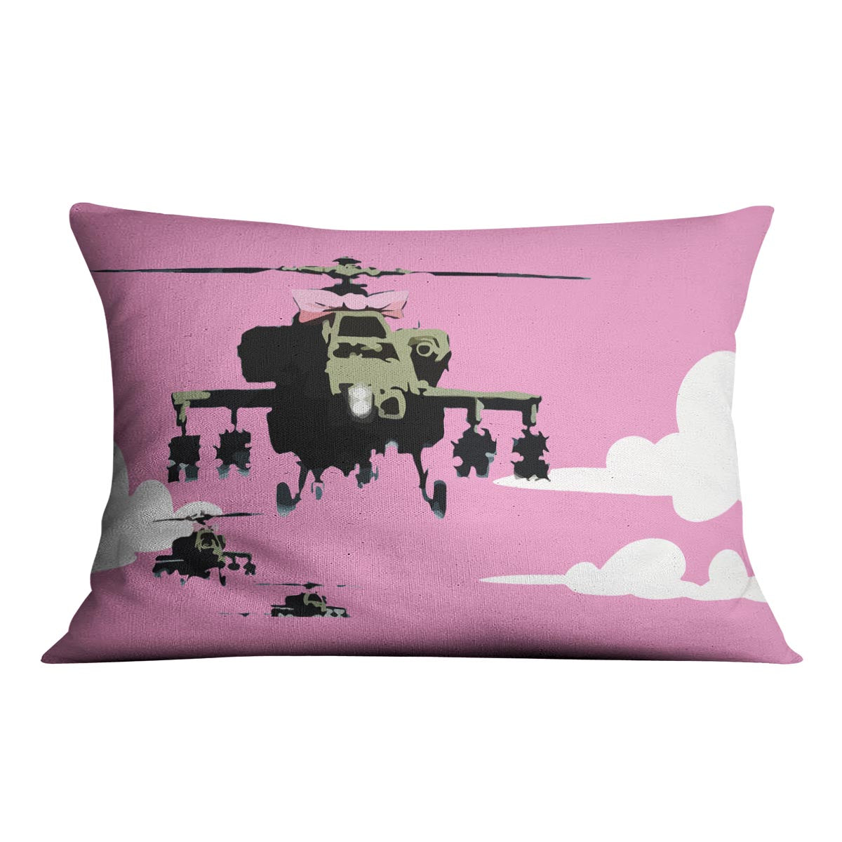 Banksy Friendly Helicopters Pink Cushion - Canvas Art Rocks - 4