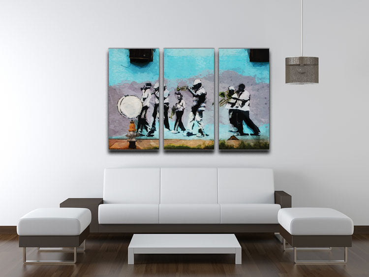 Banksy Gas Mask Marching Band 3 Split Panel Canvas Print - Canvas Art Rocks - 3