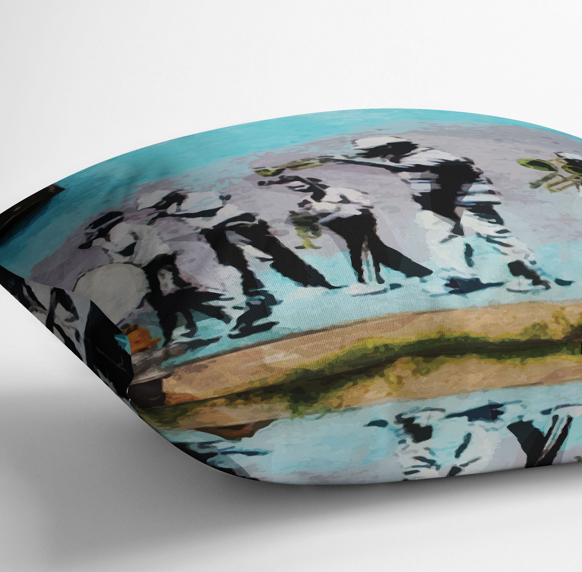 Banksy Gas Mask Marching Band Cushion - Canvas Art Rocks - 3